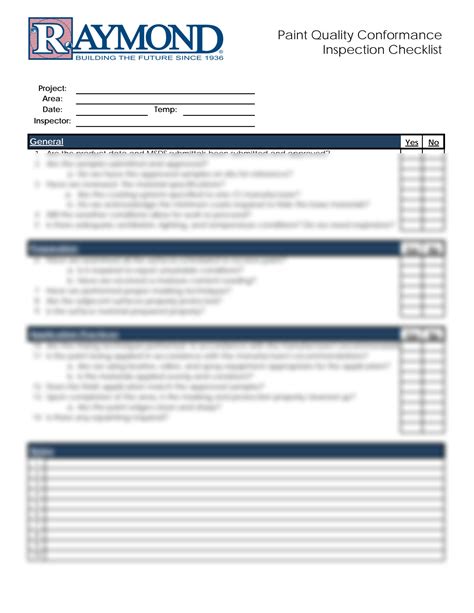 paint quality conformance checklist